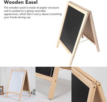Jeanoko Kids Easel Whiteboard, Kids Easel Double Sided Foldable Standing Large Painting Space Poplar Structure Wooden Easel 25x40cm with Accessories