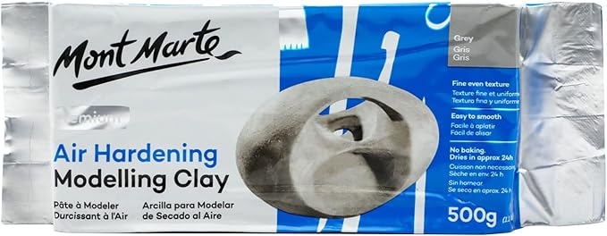 Mont Marte Grey Air Hardening Modeling Clay, 500g (1.1lb). Dries in Approximately 24 Hours. Suitable for Sculptors and Modelers of All Skill Levels.