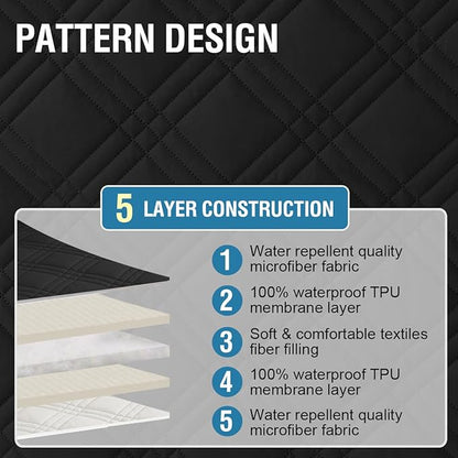 H.VERSAILTEX 100% Waterproof Couch Covers for Reclining Couches Reversible Recliner Chair Covers Furniture Protector with Elastic Straps for Pets Kids Sitting Width Up to 23" (Recliner, Black/Beige)