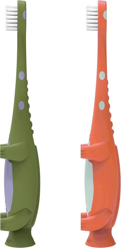 Dr. Brown's Toddler Toothbrush, Dinosaur, Green and Orange, 2-Pack
