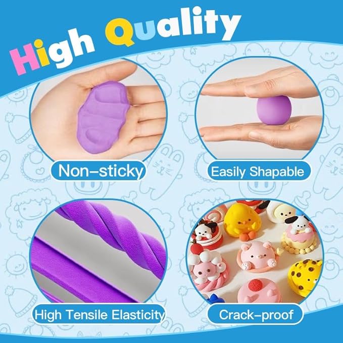 48 Colors Air Dry Modeling Clay with Bonus 2 White, Ultra Light Molding Clay Kit & Tools Gift Set for Kids Boys Girls, Soft Non-Sticky Magic Clay for Art Crafts