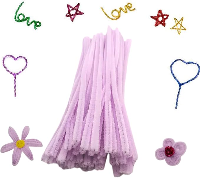 Cldamecy 100 pcs Light Purple Pipe Cleaners with 20 pcs Googly Eyes,Chenille Stems for Craft Project,Craft Pipe Cleaners for DIY Projects,Arts and Holiday Decoration