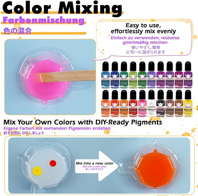 Taba Squishy Kit Set Liquid Gel+3" Paw Mold+Flocking+ Silicone Pigment Dye 20 Colors