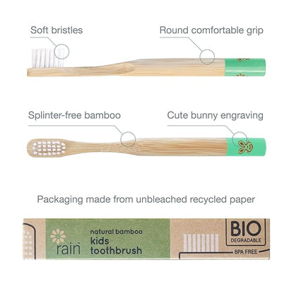 Rain Organic Bamboo Baby Toothbrush - 100% Safe Infant Toddler Kids Toothbrush 6 to 12 Months and Up, Natural BPA-Free Biodegradable Wood Toothbrush Extra Soft Bristles Children's Dental Care (1 Pack)