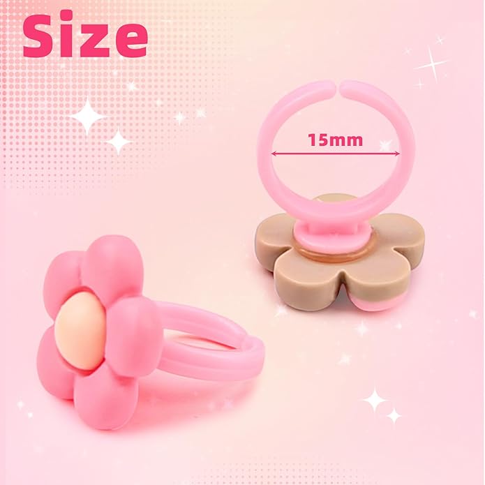 Little Girl Jewel Rings, Adjustable Pink Rings Girls Kids Pretend Play and Dress up Jewelry Set, Cute Rings with Display Case Party Favors Toys Gifts