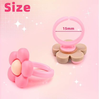 Little Girl Jewel Rings, Adjustable Pink Rings Girls Kids Pretend Play and Dress up Jewelry Set, Cute Rings with Display Case Party Favors Toys Gifts