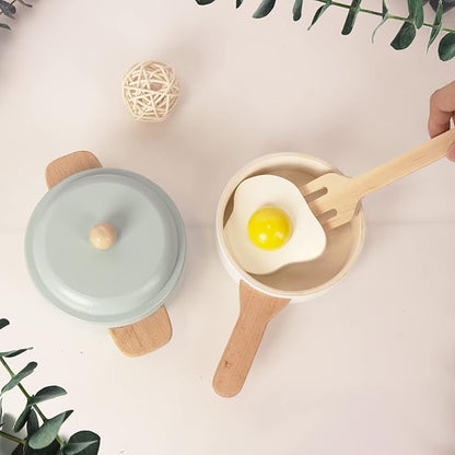 Premium Toddler Play Kitchen Toys, Wooden Kitchen Utensils, Accessories for Pretend Play Kitchen Set, Montessori Learning Toy, Pretend Cooking Playset, Gift for 3+