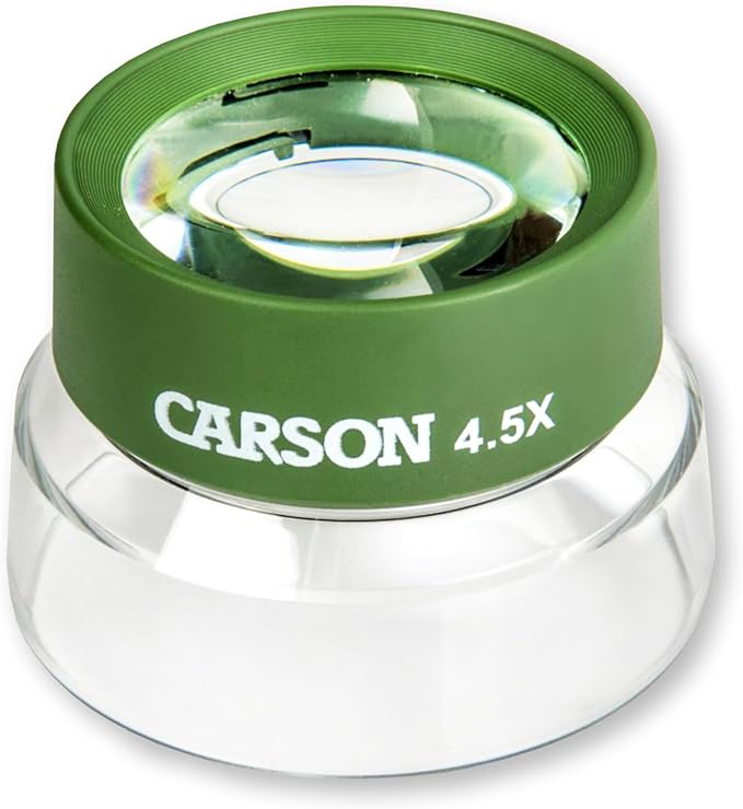 Carson Kids BugLoupe 4.5x Pre-Focused Stand Magnifier Loupe for Viewing Insects, Plants, Coins, Stamps, Maps, Fine Print and Wildlife (HU-55), Green, One Size