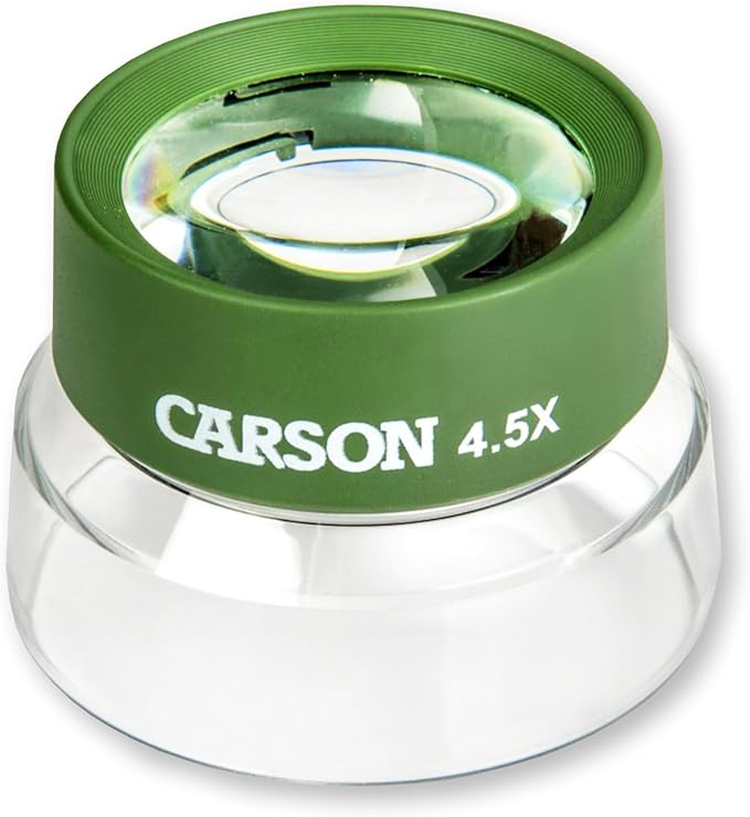 Carson Kids BugLoupe 4.5x Pre-Focused Stand Magnifier Loupe for Viewing Insects, Plants, Coins, Stamps, Maps, Fine Print and Wildlife (HU-55), Green, One Size