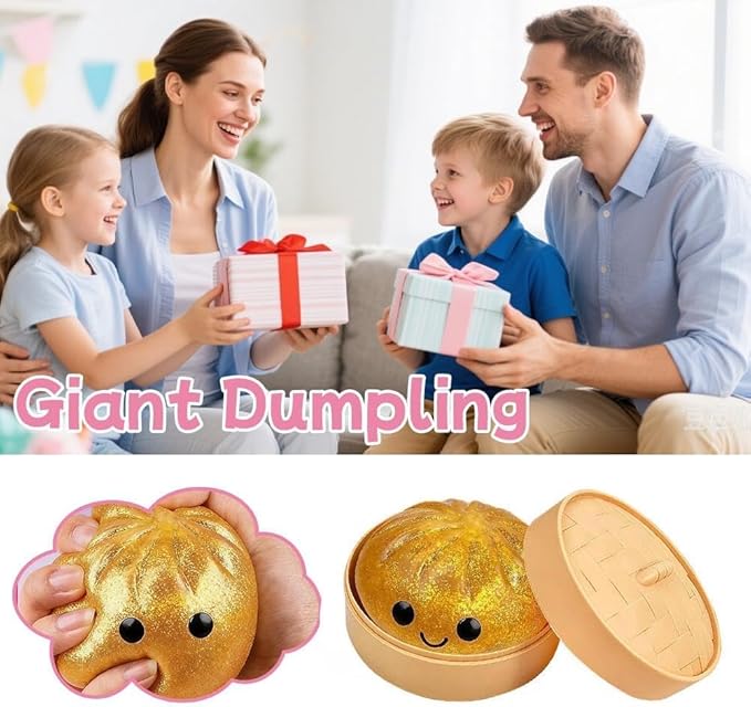 Dumpling Squishies,Glitter Dumpling, Glitter Squishy with Box,Easter Basket Stuffers(Blue)