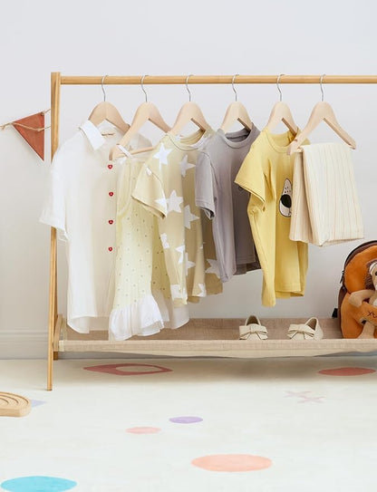 StorageWorks Baby Clothes Hangers, Kids Wooden Hangers with Pant Bar, 20-Pack Natural Wood Hangers for Toddler, Children's Coat Hangers for Closet, Solid Lotus Wood Hangers, Natural Lotus Wood Color