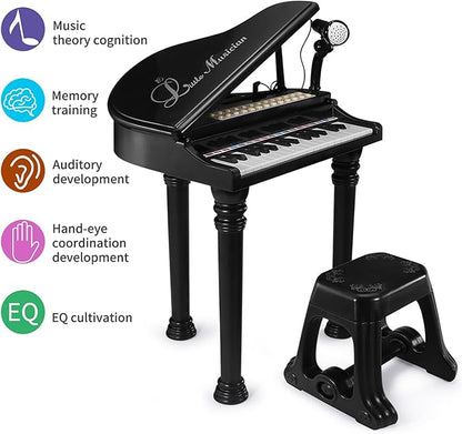 Losbenco Kids Piano Keyboard Toy, Toddler Electronic Musical Instrument Educational Toy with Microphone, Multiple Sounds, Record Playback, Lights & Stool, Birthday Gift for 3 4 5 6 7 Years Old Girls
