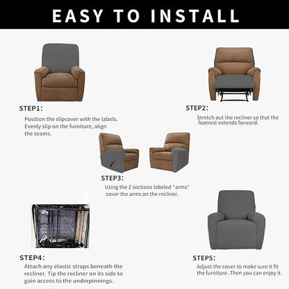 Easy-Going 100% Dual Waterproof Recliner Cover Stretch Soft Couch Cover for Dogs, Sofa Slipcover for Recliner Couch Leakproof Furniture Protector for Kids, Pets Gray