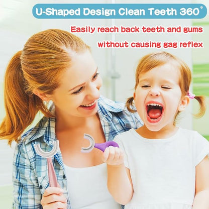 YOTEE U-Shaped Toothbrush Kids 2 PCS - Toddler Toothbrush with Food Grade Soft Silicone Brush Head, Manual Whole Mouth Toothbrush for Kids Age 2-6(Purple+Yellow), 360° Oral Teeth Cleaning