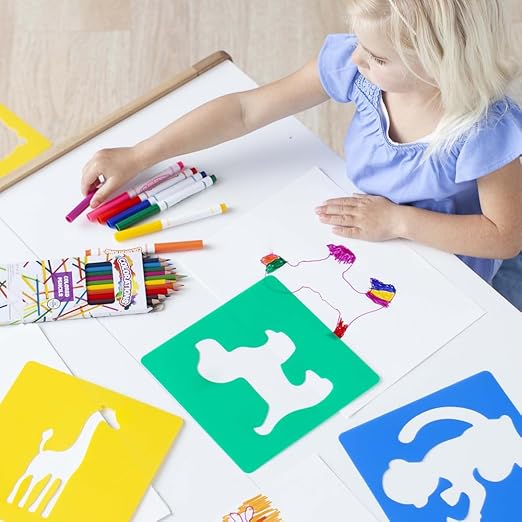 Colorations - EANST Animal Shape Stencils Set of 12 8" Plastic Stencils for Kids Arts and Crafts Material