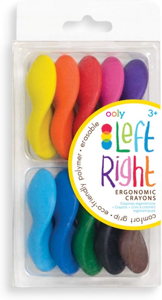 Ooly Ergonomic Erasable Crayons for Young Kids, 10 Colored Crayons in Bright Colors are Non-Toxic and Made from Eco-Friendly polymers, No Rolling Crayons for Young Kids