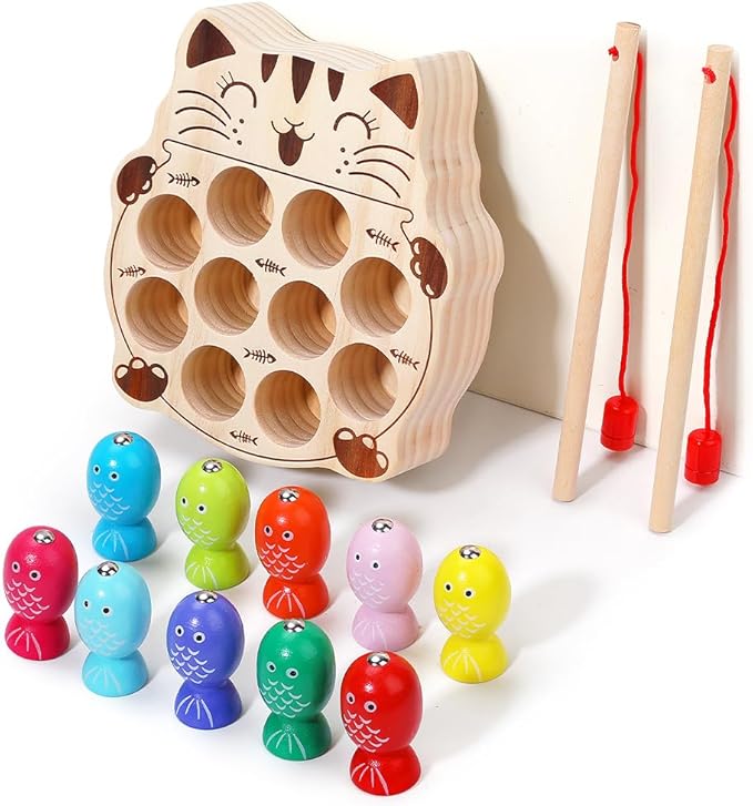 JAUNTY Toddler Montessori Toy Wooden Fishing Game for Kids 1 2 3 Year Old, Preschool Educational Hand Eye Coordination Skill Activity Learning Toy for Toddlers 1-3, for Baby Girls Boys