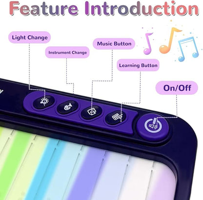 Kids Mini Piano Toy, BPA-Free Light Up Keyboard, Portable Travel Learning Toys for Toddlers, Music Interactive Birthday Gift for 3 4 5 6 Year Old Boys Girls Children(Dark Purple)