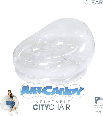 Air Candy Inflatable Clear Chair - Heavy Duty PVC, Waterproof, Indoor/Outdoor Use, 300 lb Capacity