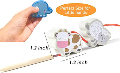 BMTOYS Montessori Educational Threading Toys Wooden Stringing Farm Animals Fruits Lacing Beads Preschool Toy for Toddler 3 4 5 Year Old Boys Girls