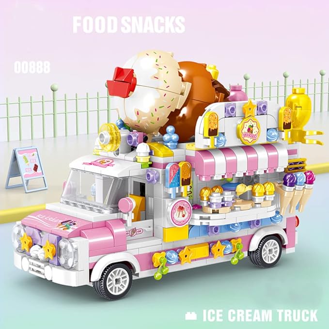 Ice Cream Truck Building Set for Age 8 9 10 11 12 Year Old Kids, Mini Blocks STEM Toy Building Sets for Girls, Girls Building Block Construction Kits, Best Birthday Gift for Girls 593pcs