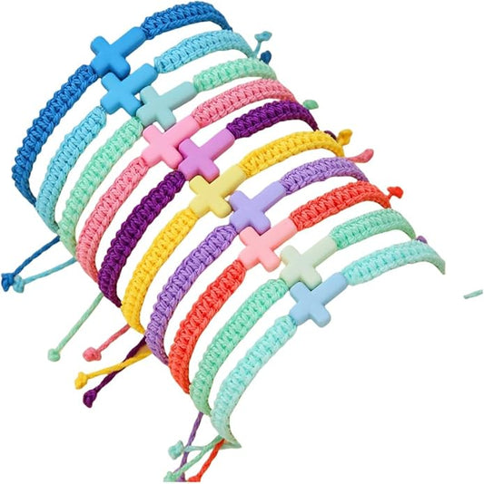 Adjustable Handmade Cross Braided Rope Bracelet for Christian Colorful Matching Couple Charm Jewelry Inspirational Religious Woven Bracelet Birthday Easter Thanksgiving Christmas Gifts