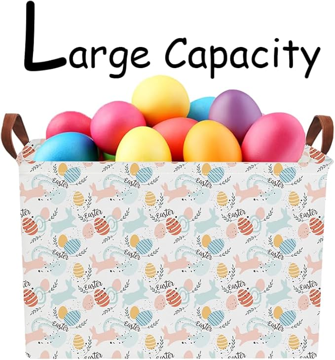 NTAOHAMPER Rectangular Pink Easter Eggs Basket for Girls,Kids Toys Storage Bin with Handles,Baby Room Decor,Gift Basket(Pink Easter Eggs)