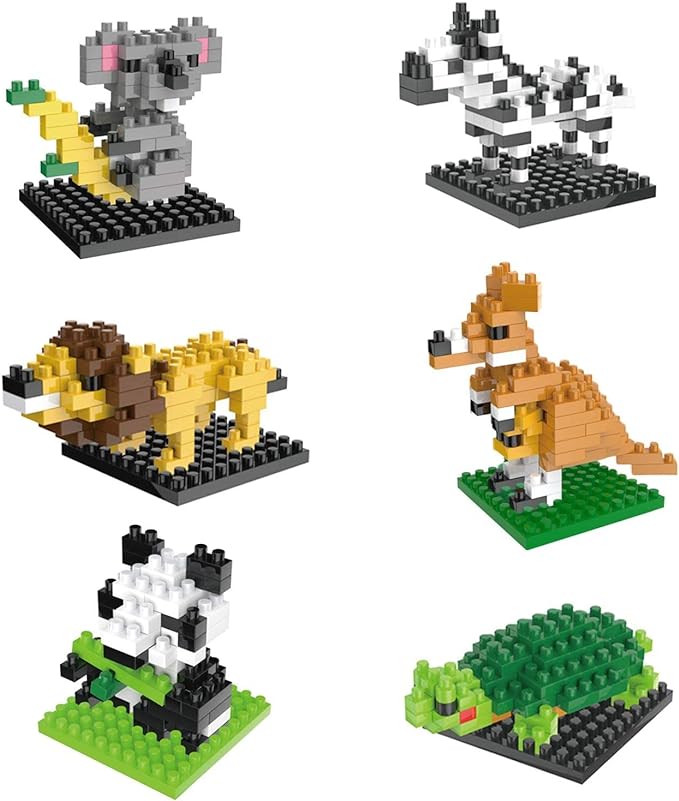 FUN LITTLE TOYS Party Favor for Kids, Mini Animals Building Blocks Sets Goodie Bags Stuffers for Kid, Small Toy Prizes, 12Pack Birthday Party Favor Valentines Gifts for Kids Class Prize