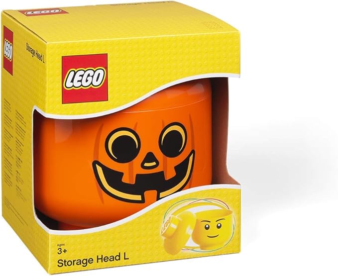 Room Copenhagen, LEGO Storage Heads Stackable Storage Container - Buildable Organizational Bins for Kid’s Toys and Accessories - 9.45 x 9.45 x 10.67in - Large, Pumpkin, Holds 500 Bricks