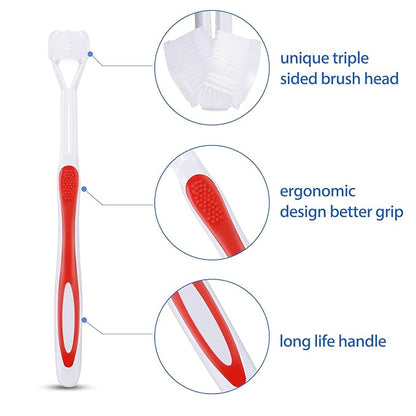 Boao 4 Pieces Three Sided Toothbrush Autism Sensory Toothbrush Bristle Travel Brush for Kids Complete Teeth Gum Care Good Angle Clean Tooth, Soft and Gentle(Red)