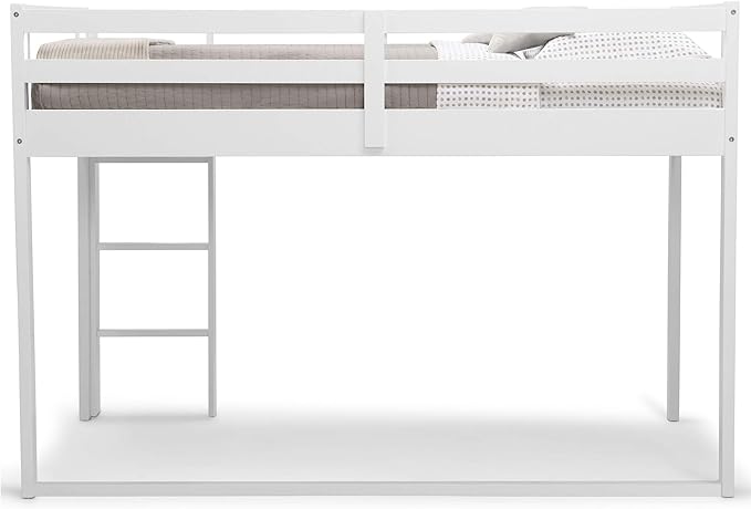 Delta Children Twin Loft Bed with Guardrail and Ladder, White Snooze 6 inch Memory Foam Twin Mattress (Bundle)