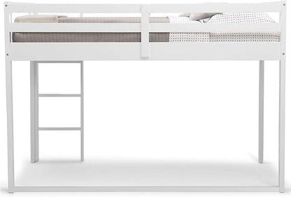 Delta Children Twin Loft Bed with Guardrail and Ladder, White Snooze 6 inch Memory Foam Twin Mattress (Bundle)
