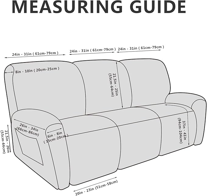Recliner Couch Cover Leather Look Recliner Sofa Covers for 3 Cushion Reclining Sofa Slipcovers 8-Pieces Furniture Protector Spandex Fabric Washable (3 Seater, 01 Dark Gray)
