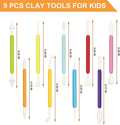 9PCS Clay Tools for Kids, Luney Double-Head Plastic Clay Sculpting Tools, for Crafts, Baking, Carving, Modeling, Shaping(Assorted Colors)