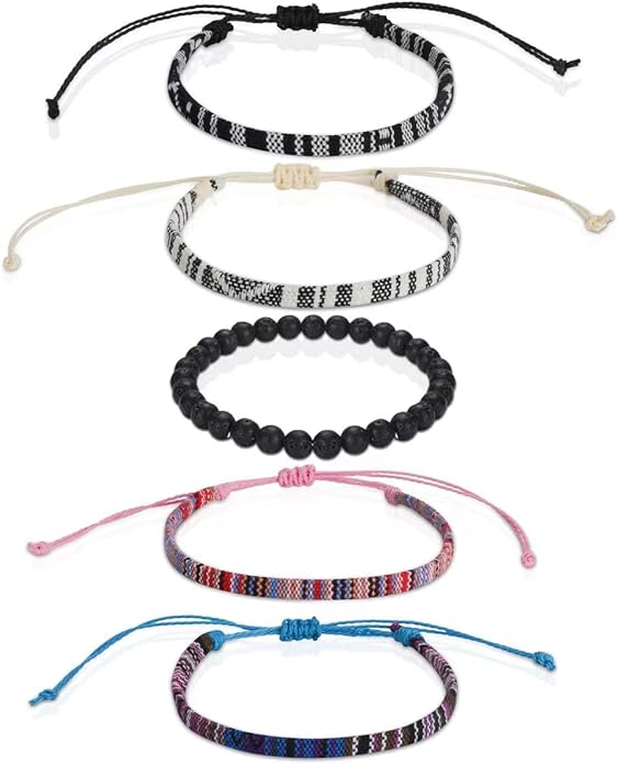 Beach Bracelet Set for Men and Women, Surfer Men Bracelet, Braided Boho Summer Bracelets Adjustable Men's Bracelet Handmade Women Bracelet String Rope Ankle Bracelets Birthday Gift
