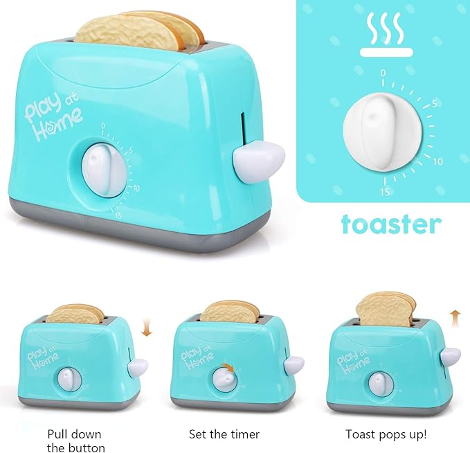TOY Life Play Kitchen Accessories Toddler Kitchen Playset Toy Kitchen Appliances Kitchen Sets for Kids Ages 4-8 Kid Blender Toy Toaster Kitchen Set with Realistic Light Sound Gift for Girls Boys