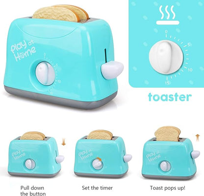 TOY Life Play Kitchen Accessories Toddler Kitchen Playset Toy Kitchen Appliances Kitchen Sets for Kids Ages 4-8 Kid Blender Toy Toaster Kitchen Set with Realistic Light Sound Gift for Girls Boys