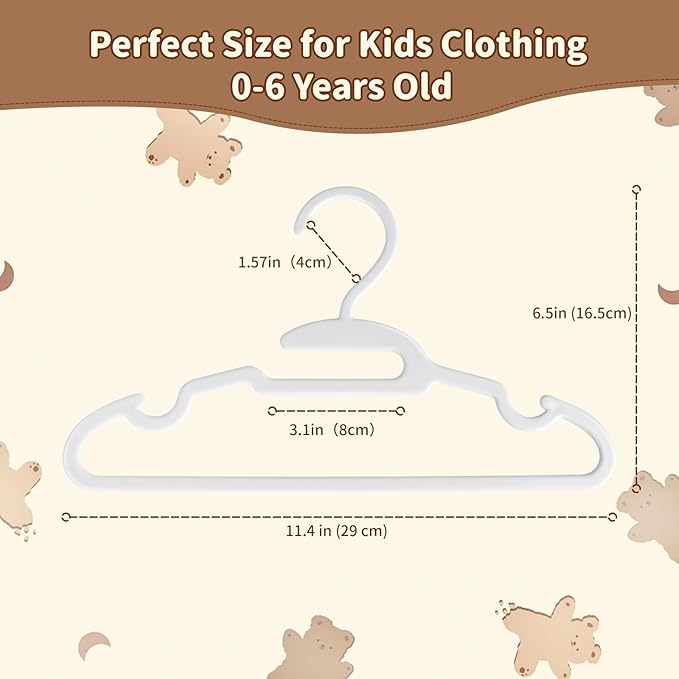 U-Shape Kids Hangers, Plastic Baby Clothes Hangers, 11.4inch Toddler Hangers with Protect Collar Non-Distorting from Stretching, 40 Pack Baby Hangers for Infants，Children Closets, White