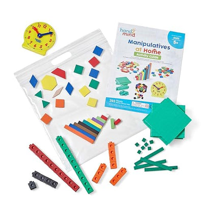hand2mind Take Home Math Manipulatives Kit for Kids Grade K-2, with Snap Cubes, Base Ten Blocks, Cuisenaire Rods, Pattern Blocks, Color Tiles and Learning Clock, Homeschool Supplies (292 Pieces)