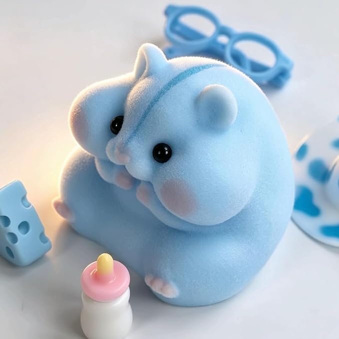 Handmade Taba Squishy Hamster Toy, Cute Squishy Hamster Fidget Toy, Realistic Hamster Toy, Soft Silicone Mochi Furry Toy, Stress Relief Gift for Adults & Kids, Sensory Anxiety Plushie (Blue)