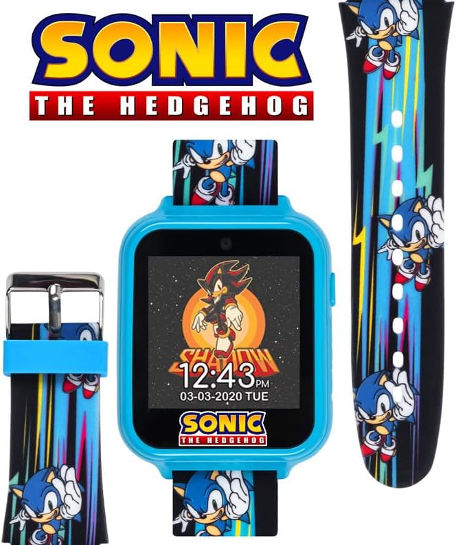 Accutime Kids SEGA Sonic The Hedgehog Blue Educational Touchscreen Smart Watch Toy for Boys, Girls, Toddlers - Selfie Cam, Learning Games, Alarm, Calculator, Pedometer (Model: SNC4141AZ)