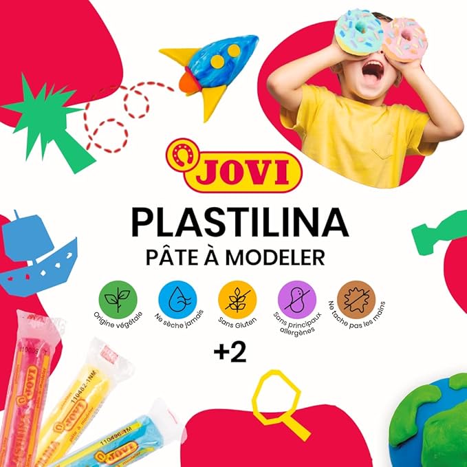 Jovi Plastilina Reusable Non-Drying Modeling Clay; .5 oz. Rolls, Set of 6 Colors, Perfect for Arts and Crafts Projects