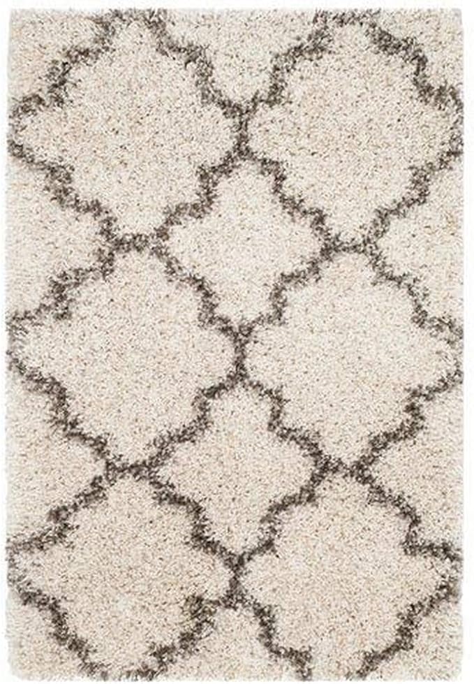 SAFAVIEH Hudson Shag Collection Accent Rug - 2' x 3', Ivory & Grey, Trellis Design, Non-Shedding & Easy Care, 2-inch Thick Ideal for High Traffic Areas in Entryway, Living Room, Bedroom (SGH282A)