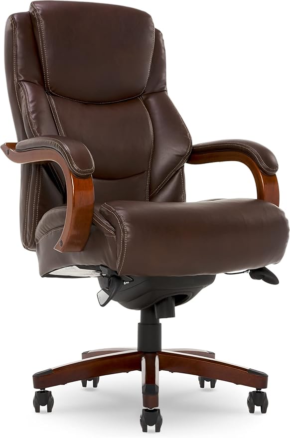 La-Z-Boy Delano Big & Tall Executive Office Chair, High Back Ergonomic Lumbar Support, Bonded Leather, Brown