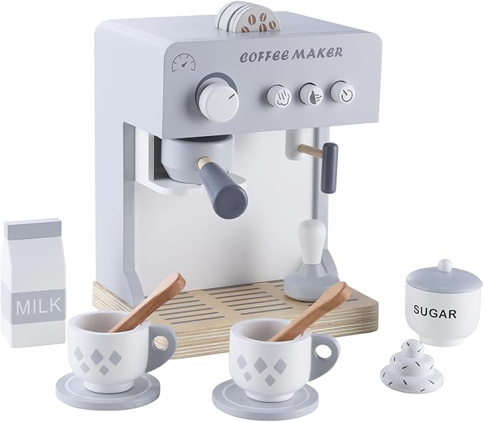 Kids Coffee Maker Toy Espresso Machine Playset, Pretend Play Food Sets for Kids Kitchen, Toddler Play Kitchen Accessories Gift for Girls and Boys
