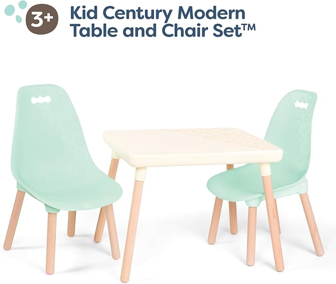 B. toys- B. spaces- Table and Chair Set- Furniture For Toddlers- 1 Craft Table & 2 Chairs- Natural Wooden Legs- Mint- 3 years +