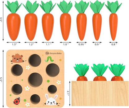 KMTJT Montessori Toys for Babies 6-12 Months, Carrot Harvest Game Wooden Toy for 1 2 3 Year Old Baby Boys and Girls, Educational Learning Shape Sorting Matching Gifts