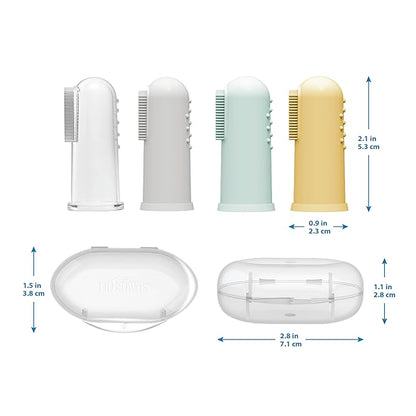 Dr. Brown's 100% Silicone Baby Finger Toothbrush and Toothpaste Set, 2-Pack Toothbrush with Storage Case, Fluoride-Free Strawberry Toddler Toothpaste, Gray & Yellow