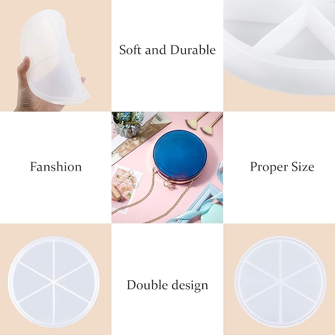 Shaker Clutch Bag Silicone Mold Set Round Bag Making Mold Dynamic Liquid Quicksand Resin Bag Mold Kit with Findings for DIY Handmade Bag Craft Supplies, 4 Pieces in Total