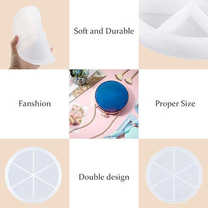 Shaker Clutch Bag Silicone Mold Set Round Bag Making Mold Dynamic Liquid Quicksand Resin Bag Mold Kit with Findings for DIY Handmade Bag Craft Supplies, 4 Pieces in Total